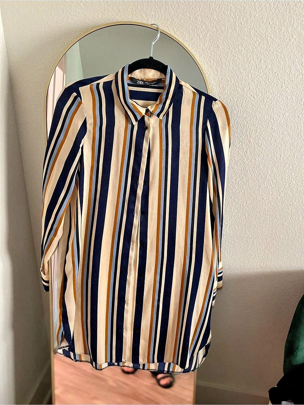Zara Striped Button Down Shirt in Blue & White